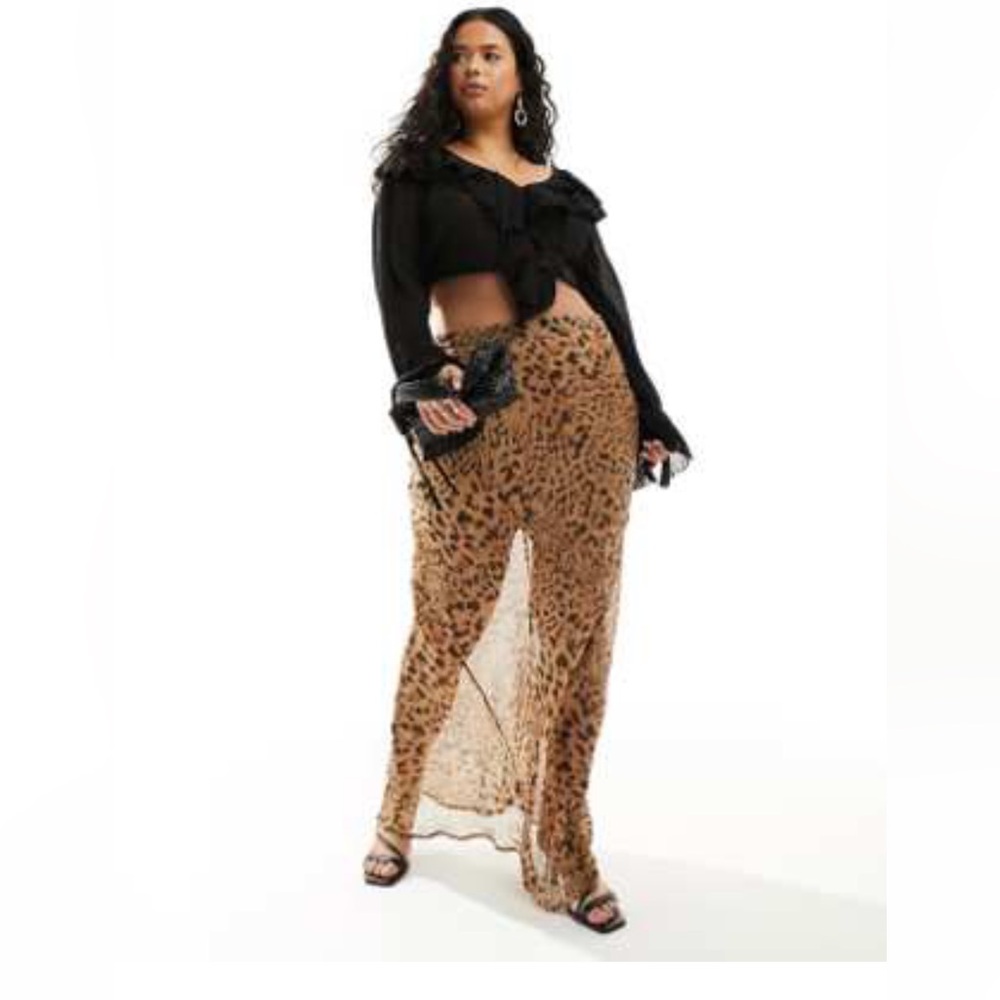ASOS DESIGN Curve sheer maxi skirt in leopard print